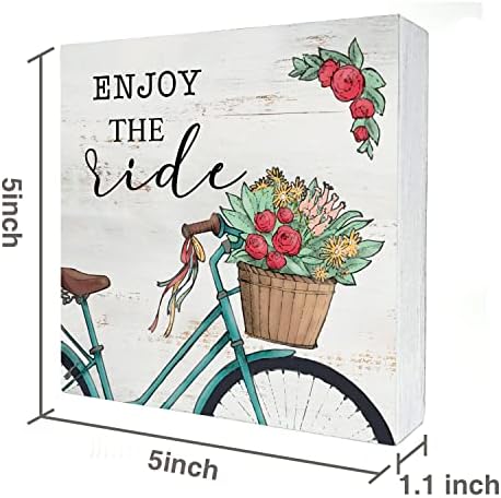 Уживајте во возењето дрвена кутија знак дома декор рустикален цветен велосипед пролет дрвена кутија знак блок плакета за wallидни таблети