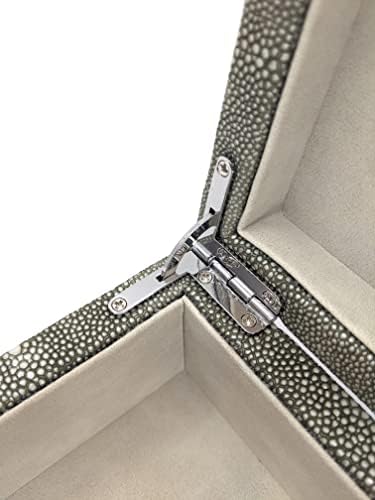 Zodax Moorea Grey Shagreen кожа Декоративно складирање кутија со велур ентериер за домашна декор и канцелариска употреба - 9 x 7 мала