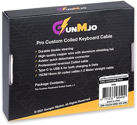 Gunmjo Pro Custom Coiled USB C кабел за тастатура за игри, механички кабел со двојни ракави на тастатура со одвојлив метален авијатичар,