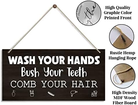 Измијте ги рацете, грче ги забите, чешлајте ја косата- смешен знак за бања Декор куќа, декор за wallидови за бања, декор за