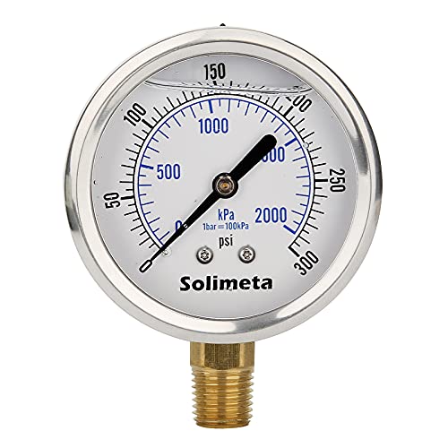 Solimeta 2-1/2 Големина на бирање, хидрауличен мерач на хидрауличен притисок, мерач на притисок од 300psi, мерач на притисок на вода, мерач на притисок на резервоарот, мерач н
