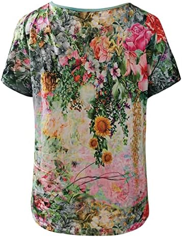 Лето есен кратки ракави блуза жени длабоко V вратот памук цветни графички лабави вклопени опуштени вклопувани врвни типови за