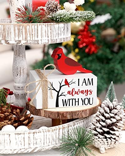 Кардинална дрвена книга магацинот црвена птица Божиќна изложена послужавник декор бар знак Јас сум секогаш со вас фарма куќа дрвени факс