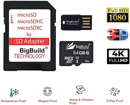 BigBuild Технологија 64GB Ултра Брз 100mb/s U3 microSDXC Мемориска Картичка За Huawei P Smart 2020/2021, Pro 2019, S Мобилен Телефон