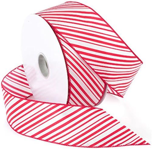 Morex Ribbon Peppermint Stripe жична лента, 1-1/2-инчи од 50-двор, црвена/бела боја
