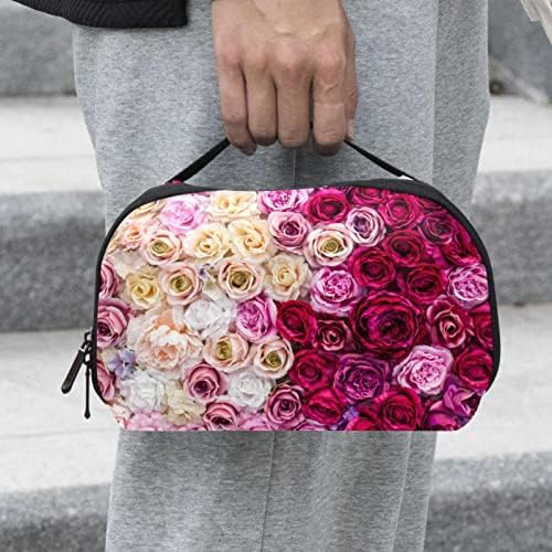Розова Рози Шема Шминка Торба Патент Торбичка Патување Козметички Организатор За Жени И Девојки