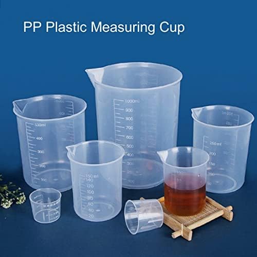 Мерна чаша Jutagoss 300ml PP пластика дипломирана чаша транспарентен со рачка за лабораториски кујнски течности 5 парчиња