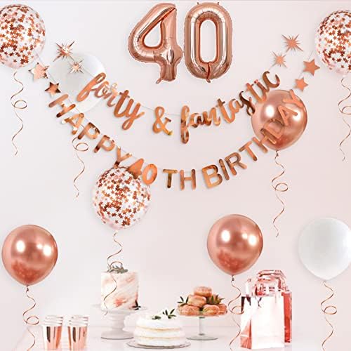 Розово Злато 40-Ти Роденден Украси За Жени Четириесет &засилувач; Фантастична Среќен 40-Ти Роденден Банер Венец Фолија Балон 40 За
