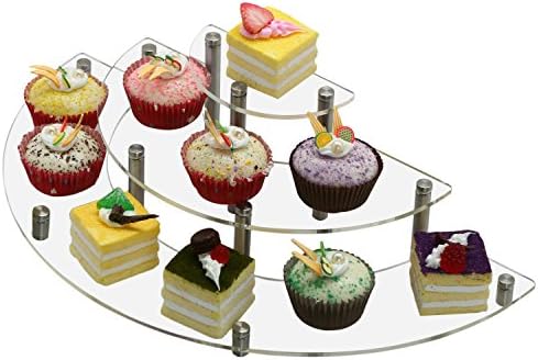MyGift Clear Acrylic Cupcake држач за држачи, десерт и апетизаторски приказ на серверот со 3-нивоа дизајн на половина кружна полица,