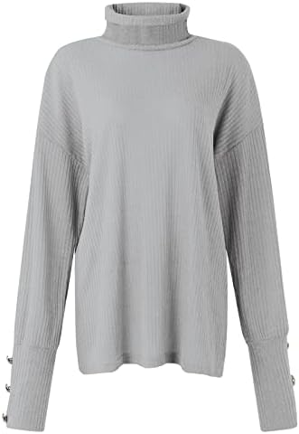 Женски памучни џемпери urtиркање на врвот лабава пулвер копче до долга ракав цврста боја плетена дното на дното на дното