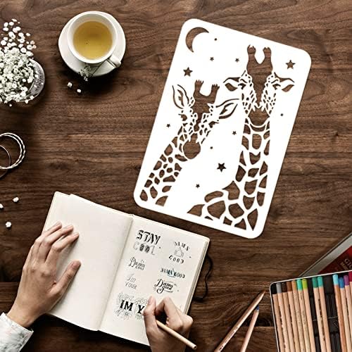 Fingerinspire Giraffe Stencil 11,7x8.3 инчи Две жирафа цртање сликање матрици пластични зоолошка градина животни матрици за еднократна месечина starвезда DIY дома декор матрик за слик