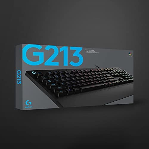 Logitech G213 Wired тастатура за игри со посветени контроли на медиуми, 16,8 милиони бои за осветлување со позадини со позадинско осветлување,