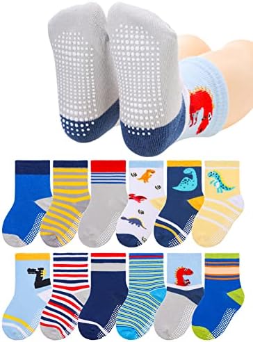 Бебе без лизгање чорапи за деца деца девојчиња против слабеење на екипаж за деца, деца со новороденчиња 12 пара