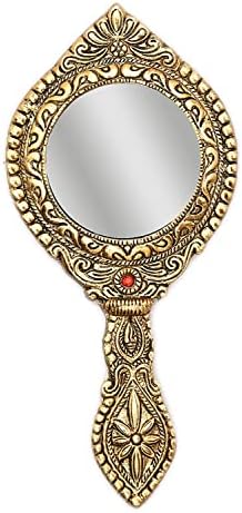 Оман рачно огледало со рачка Гроздобер Компактен за лична шминка суета преносно патување кожа рајстани огледало оксид метал двојно странично