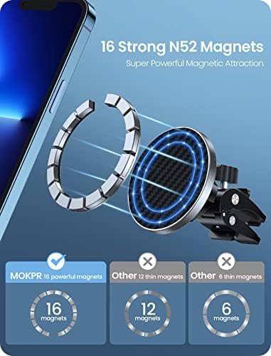 Mag-Safe Air Vent Car Mount Mount Magnetic Car Tonear за прилагодлив автомобил за воздушен вентил за автомобили, монтирање на автомобили, компатибилен со серија на iPhone14/13/12, серија на Samsung G