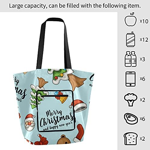 Среќен Божиќ 06 Преклопно рамо торбичка торба за еднократна употреба на намирници за намирници, тешка школа торба торба за купување