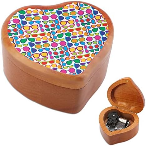 Шарени очила за очи, часовници Музичка кутија гроздобер дрвена форма во форма на срцев кутија играчки подароци украси
