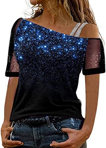 Тинејџерски девојки надвор од рамото 2023 година памучна графичка мрежа крпеница за крпеница лабава вклопена маичка за кратки ракави за жени