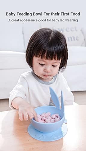 Дизајн на облик на зајак, бебе до мали силиконски чинии со вшмукување- Складирање за обука за самото хранење чинија за хранење со силиконски