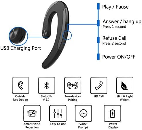 Слушалките за Bluetooth слушалки со уво-кука со MIC лесен шум се откажуваат 5 часа играње време, безжични слушалки за безболно носење за