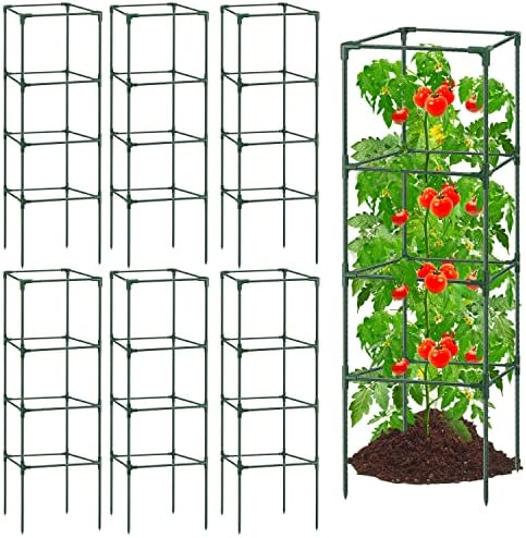 6 пакет кафез со домати, 57*15.4*15,4 инчи градинарски кафези домати Поддршка за квадратни пол, тешки челични фабрика кула влогови, цреша