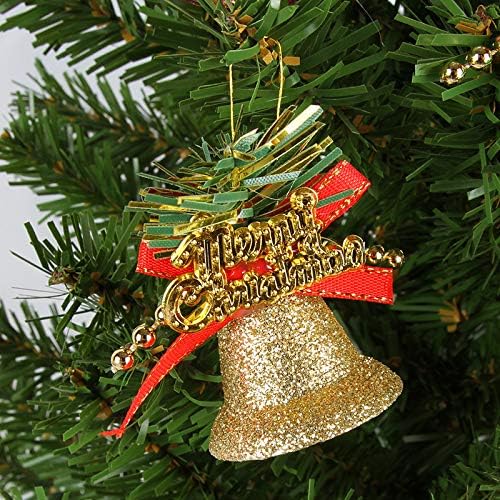 Шарени Сјајни Пластични Ѕвона за Новогодишни Елки: 6 парчиња 4,1 см Сјајни Ѕвона Со Весели Божиќни Висечки Топчиња