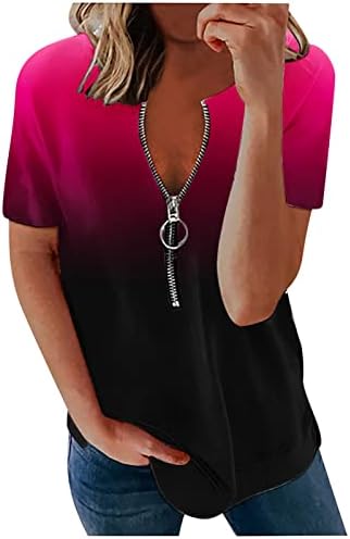 Женски полу -патент врвови 2023 летен летен обичен облечен краток ракав против маички со вратот, симпатични печатени манжетни