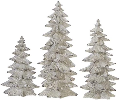Raz сет од 3 антички бели блескави новогодишни елки- 6,25 инчи до 9,5 инчи високи