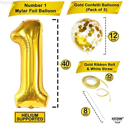 Катчон, Златен 1 Балон За Прв Роденден-Џин, 40 Инчи | Златен Еден Балон за 1 Годишнина Украси | Еден Балон За Прв Роденден | Златни Балони