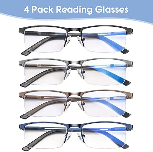 Конхаго сино светло блокирање на очила за читање за мажи, читатели на метали од половина рамка пролетна шарка за очила против очите/сјајот/УВ
