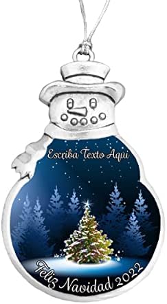 Feliz Navidad елка сребрена украс подарок снежен човек снегулка на снегулка од снегулка ескриба Тексо Акви Изберете го вашиот текст