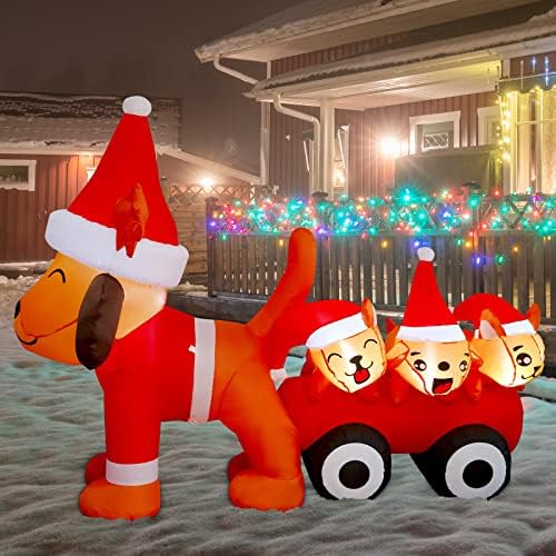 Comin 6.1ft Божиќни надувувања на отворено украси, разнесени на надувување на кучиња со вградени LED диоди за Божиќ во затворен
