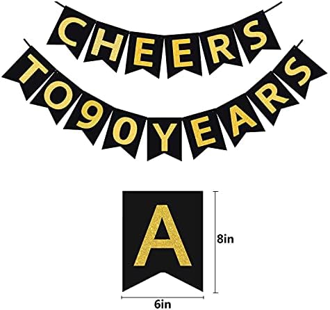 Тргоул 90-ти роденденски украси за украси- злато Cheers до 90 години Банер, Пом Помс, 6 п.п. пенливи 90 висини, 90 балони, 15