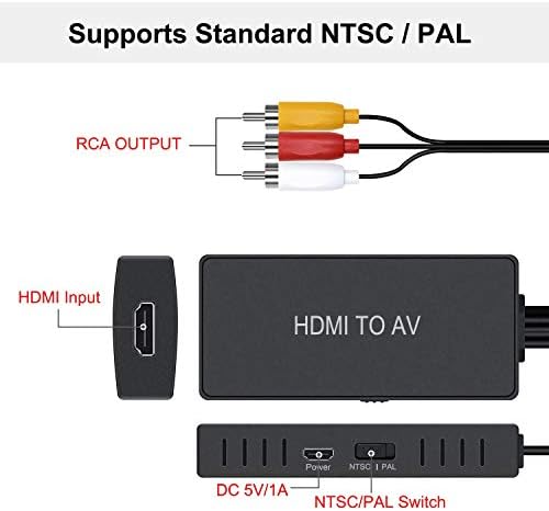 LVY HDMI ДО RCA Конвертор, HDMI До Композитен Видео Адаптер За Аудио Конвертор, HDMI ДО AV, Поддржува PAL/NTSC ЗА PS4, Xbox, Прекинувач, ТВ Стап,