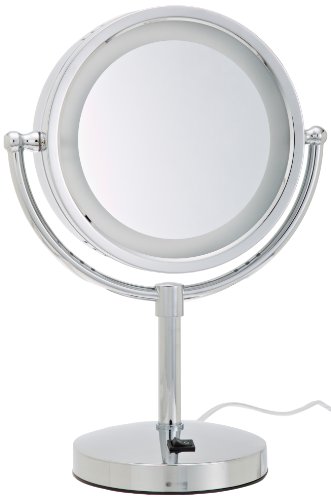 Огледало За Шминка Со Осветлена Маса во џердон-Огледало За Шминка Осветлено Со Ореол СО Зголемување ОД 1X И 5X Во Финишот На Никел-Огледало