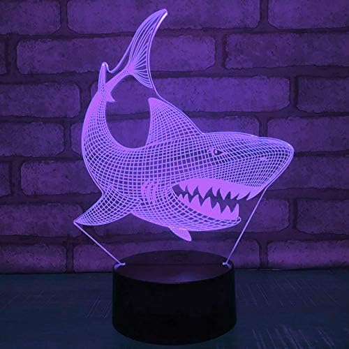 Jinnwell 3D ајкула риба животинска ноќна светлосна ламба илузија LED 7 Боја Промена на допир прекинувач Табела за декорација на декорација на декорација на декорација на