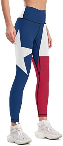Doinbee со висока половината Тексас знаме јога панталони сина бела црвена боја со starвезда Тексас знаме хеланки тренингот спортски панталони