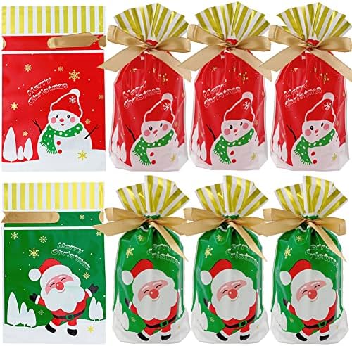Енјонарска Божиќна забава за фаворизирање торби, 24 парчиња санта торби Божиќ третман торби Божиќни добрите торби санта пластични