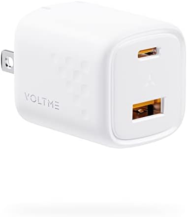 Полнач на Voltme USB C, 30W GAN III USB Wallид полнач, 2 порта компактен полнач блок со преклоплив приклучок за iPhone 14 13 12 11 Pro