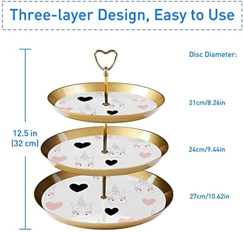3 Ниво Кекси Стојат Со Злато Прачка Пластични Нивоа Десерт Кула Послужавник Бела Еднорог Овошје Бонбони Дисплеј За Свадба Роденден Божиќ Чај Партија