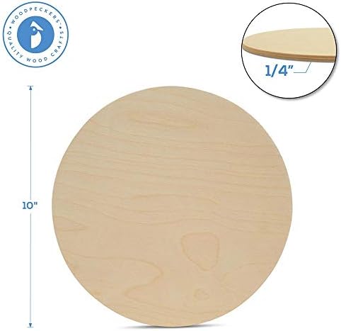 Дрвени кругови 10 инчи, дебели 1/4 инчи, дискови од иверица од бреза, пакет од 10 недовршени дрвени кругови за занаети, дрвени