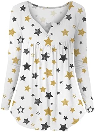 Женски фустани плетени блуза обична цветна печатена туника врвови со долг ракав Хенли маичка со проток за хеланки за хеланки