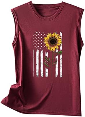 Американско знаме со сончогледни кошули за жени 4 -ти јули резервоарот на врвот на патриотските камии кошули лето обичен тренинг јога врвови