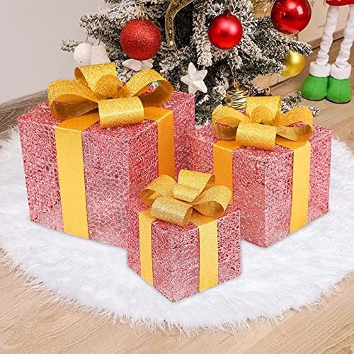 Божиќни Кутии За Подароци, Божиќни Украси Три Различни Димензии На Пристојна Кутија За Подароци Со Топли Лед Светла За Атмосфера За