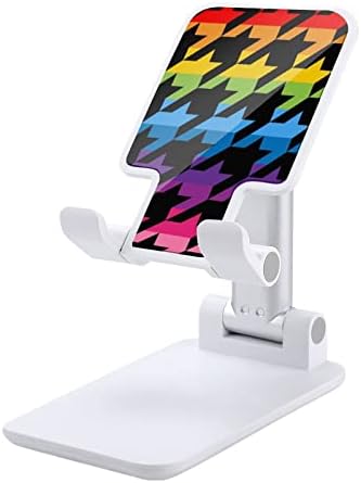 Rainbow Houndstooth Tweed Print Confally Stand компатибилен со таблетите за прекинувач за iPhone, прилагодлив прилагодлив за мобилен телефон,