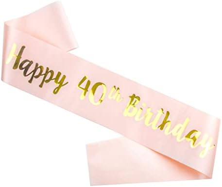 Skjiayee Среќен 40-Ти Роденден Појас, розово Злато 40-Ти Роденден Сатенски Појас Со Букви Од Златна Фолија Роденденски Подарок за Жени Додатоци