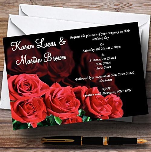 Црни И Црвени Рози Персонализирани Покани За Венчавки