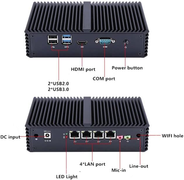 Inuomicro Firewall Кутија G4200L со 8Gb Ddr3 Ram меморија 32Gb Ssd WiFi, 4 Nics Fanless Linux Мини Компјутер, Core I5-4200U, Dual Core