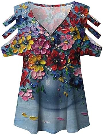 Лејди блуза есен лето 2023 Облека Трендовски од рамената со кратки ракави памук V вратот по поштенски блуза кошула за дами 29 29