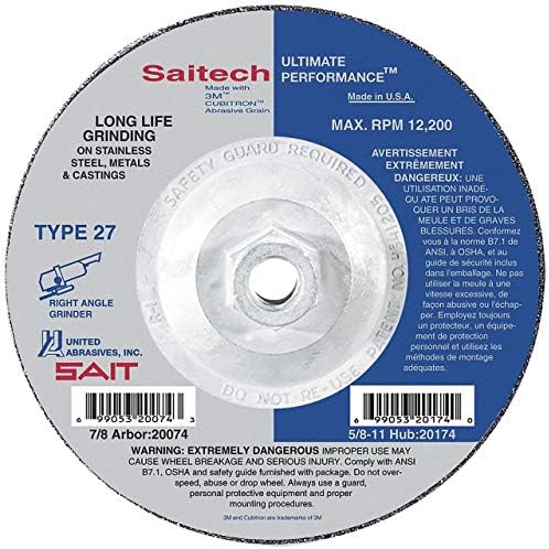 Обединети абразиви SAIT 20174 5x1/4x5/8-11 Saitech Ultimate Performance Super Lock Hub Тип 27 Мелење тркало за мелење, 10 пакувања